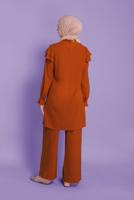 Tesettür giyim TABA ALVİNA VOLANLI İKİLİ PANTOLONLU TAKIM 40806 