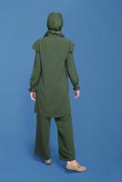 Tesettür giyim HAKİ ALVİNA FIRFIRLI PANTOLONLU TAKIM 40808