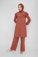 Tesettür giyim KAHVE ALVİNA FIRFIRLI PANTOLONLU TAKIM 40808