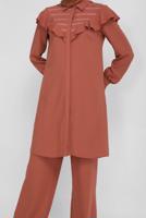 Tesettür giyim KAHVE ALVİNA FIRFIRLI PANTOLONLU TAKIM 40808