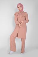 Tesettür giyim PUDRA ALVİNA FIRFIRLI PANTOLONLU TAKIM 40808