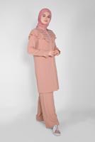 Tesettür giyim PUDRA ALVİNA FIRFIRLI PANTOLONLU TAKIM 40808