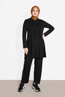 Tesettür giyim SİYAH İNCİ DETAYLI KAPÜŞONLU EŞOFMAN TAKIM 4126