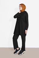 Tesettür giyim SİYAH İNCİ DETAYLI KAPÜŞONLU EŞOFMAN TAKIM 4126