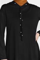 Tesettür giyim SİYAH İNCİ DETAYLI KAPÜŞONLU EŞOFMAN TAKIM 4126