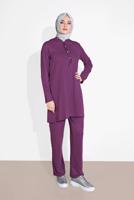 Tesettür giyim MOR İNCİ DETAYLI KAPÜŞONLU EŞOFMAN TAKIM 4126