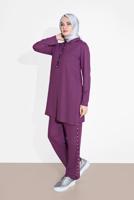 Tesettür giyim MOR İNCİ DETAYLI KAPÜŞONLU EŞOFMAN TAKIM 4126