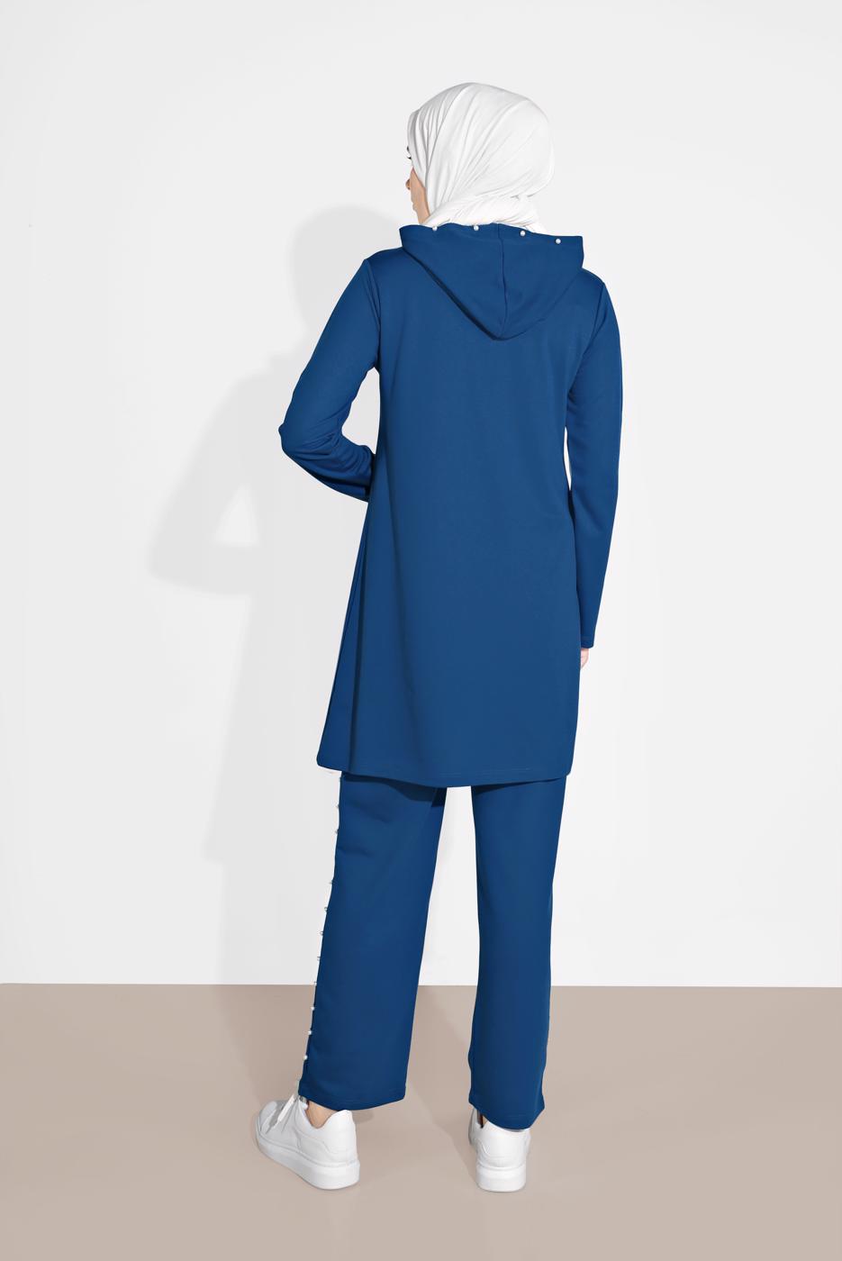 Tesettür giyim YEŞİL İNCİ DETAYLI KAPÜŞONLU EŞOFMAN TAKIM 4126