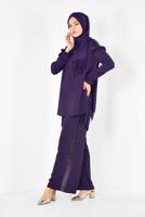 Tesettür giyim MOR ALVİNA PULLU FIRFIRLI PANTOLONLU TAKIM 4252 