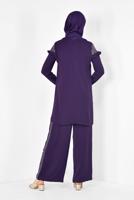Tesettür giyim MOR ALVİNA PULLU FIRFIRLI PANTOLONLU TAKIM 4252 