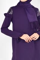 Tesettür giyim MOR ALVİNA PULLU FIRFIRLI PANTOLONLU TAKIM 4252 