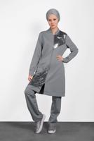 Tesettür giyim GRİ ALVİNA PUL PAYET İŞLEMELİ 2&prime;Lİ PANTOLONLU TAKIM 4276