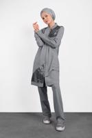 Tesettür giyim GRİ ALVİNA PUL PAYET İŞLEMELİ 2&prime;Lİ PANTOLONLU TAKIM 4276