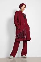 Tesettür giyim BORDO ALVİNA PUL PAYET İŞLEMELİ 2&prime;Lİ PANTOLONLU TAKIM 4276
