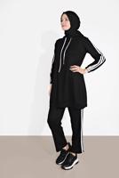 Tesettür giyim SİYAH ŞERİT DETAYLI İKİLİ PANTOLON TAKIM 4916