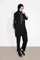 Tesettür giyim SİYAH ŞERİT DETAYLI İKİLİ PANTOLON TAKIM 4916