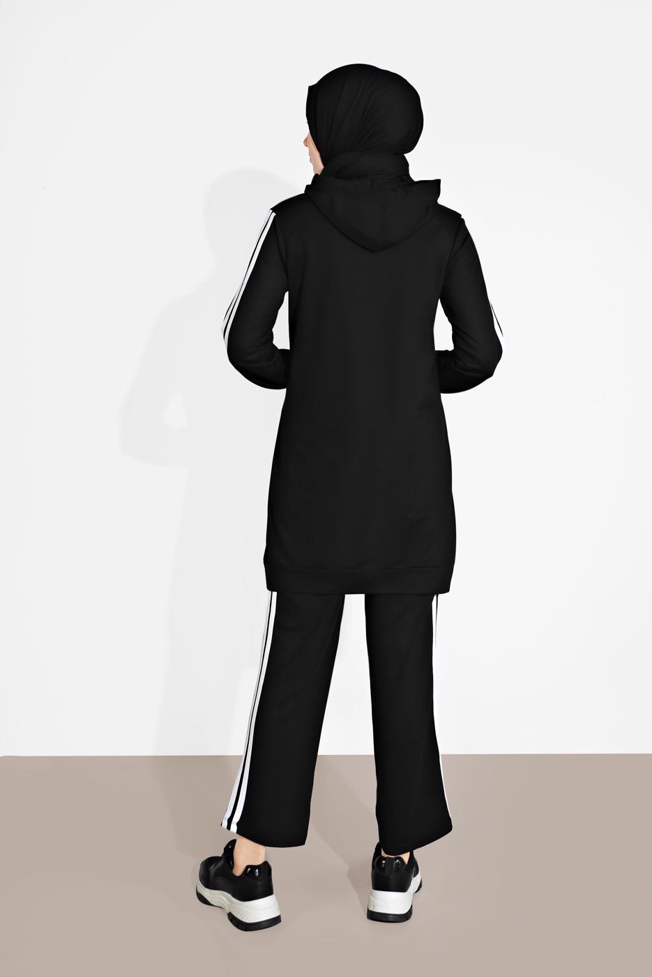 Tesettür giyim SİYAH ŞERİT DETAYLI İKİLİ PANTOLON TAKIM 4916