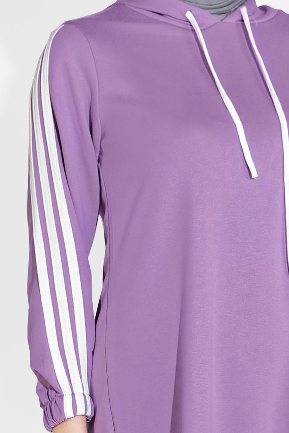 Tesettür giyim MOR ŞERİT DETAYLI İKİLİ PANTOLON TAKIM 4916