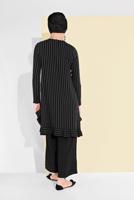 Tesettür giyim SİYAH ASİMETRİK KESİM ÇİZGİLİ PANTOLONLU TAKIM 5335 