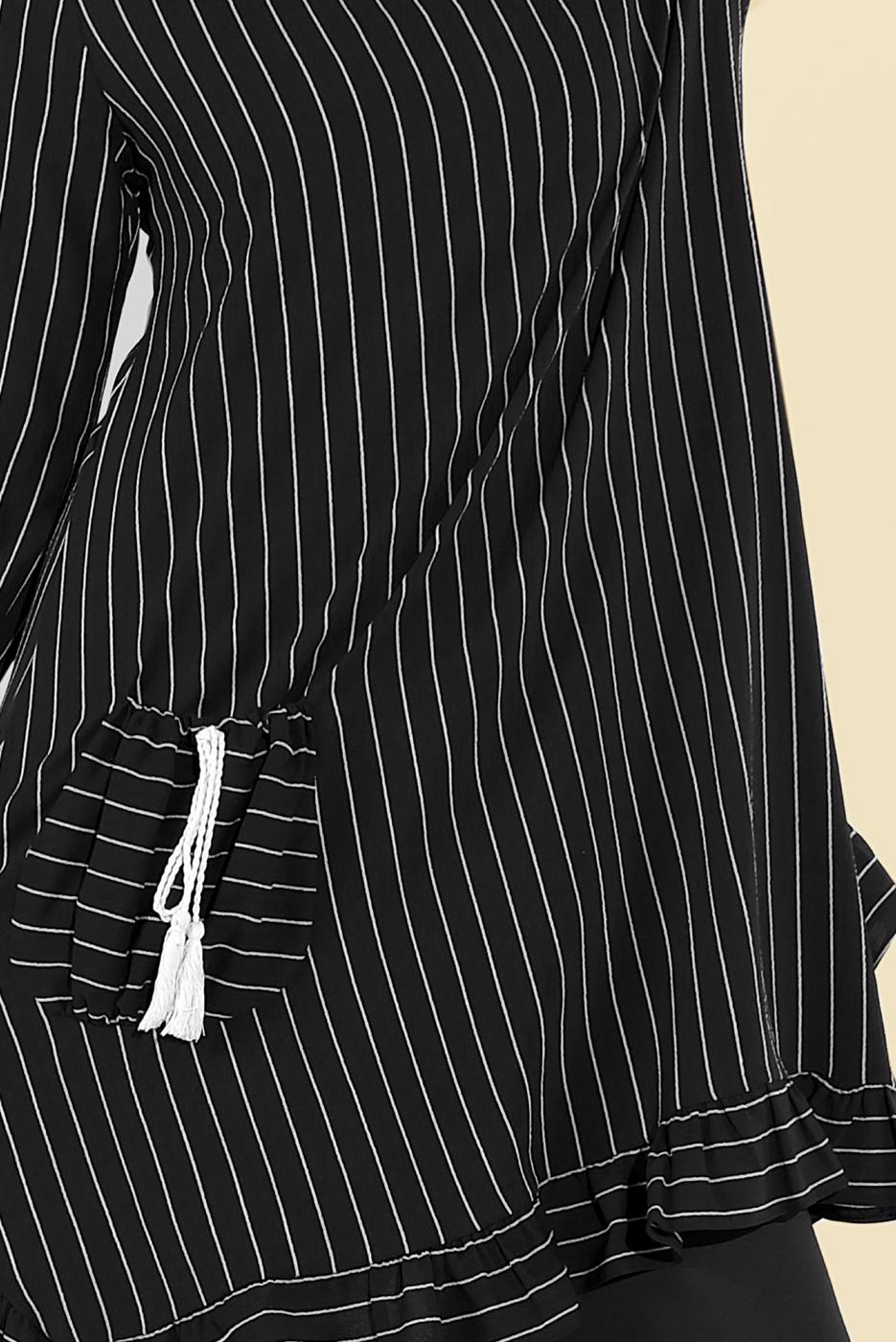 Tesettür giyim SİYAH ASİMETRİK KESİM ÇİZGİLİ PANTOLONLU TAKIM 5335 