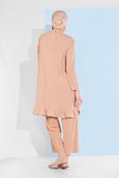 Tesettür giyim BEJ ASİMETRİK KESİM ÇİZGİLİ PANTOLONLU TAKIM 5335 