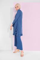 Tesettür giyim LACİVERT ASİMETRİK KESİM ÇİZGİLİ PANTOLONLU TAKIM 5335 
