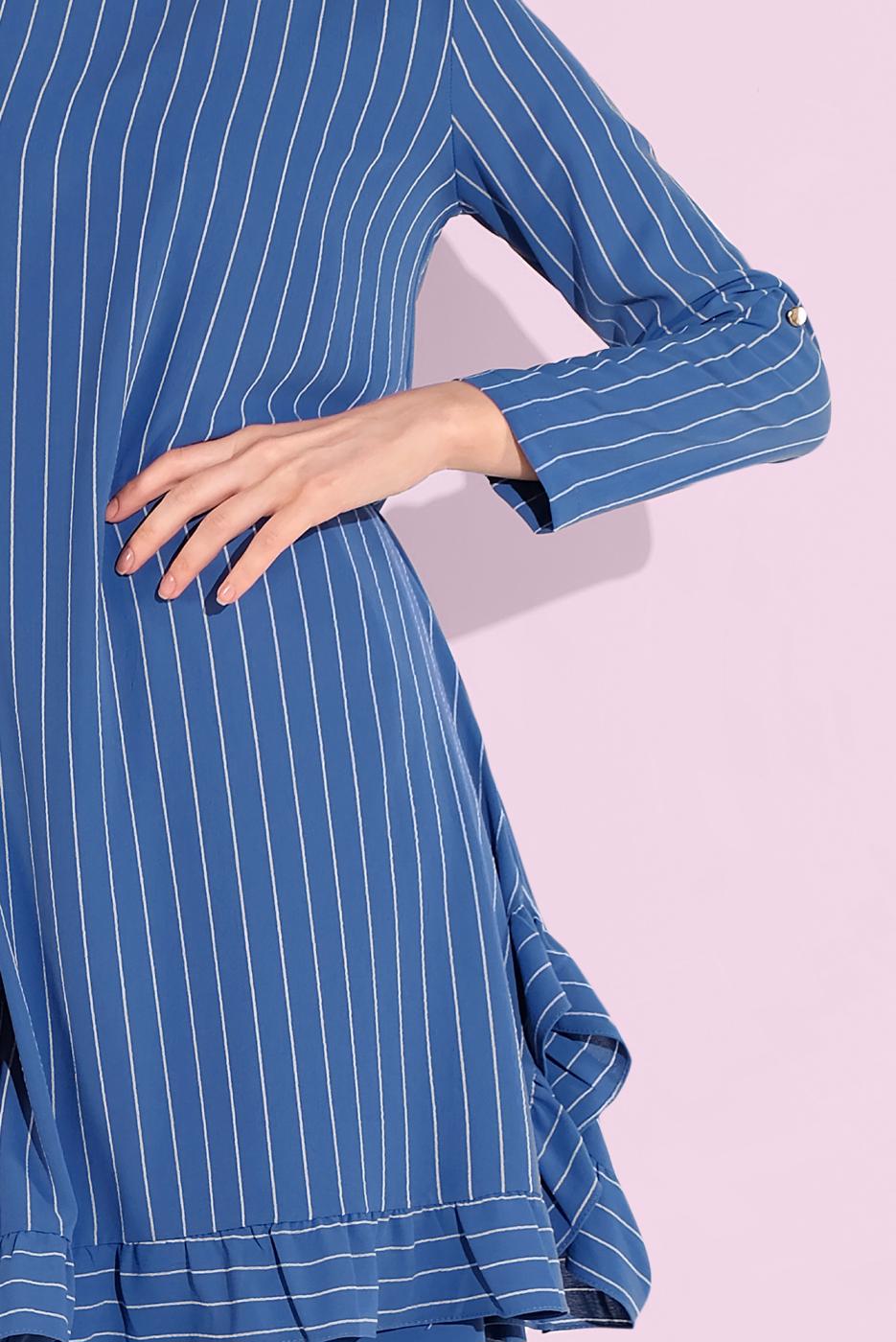 Tesettür giyim LACİVERT ASİMETRİK KESİM ÇİZGİLİ PANTOLONLU TAKIM 5335 