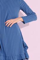 Tesettür giyim LACİVERT ASİMETRİK KESİM ÇİZGİLİ PANTOLONLU TAKIM 5335 