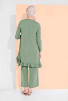 Tesettür giyim YEŞİL ASİMETRİK KESİM ÇİZGİLİ PANTOLONLU TAKIM 5335 