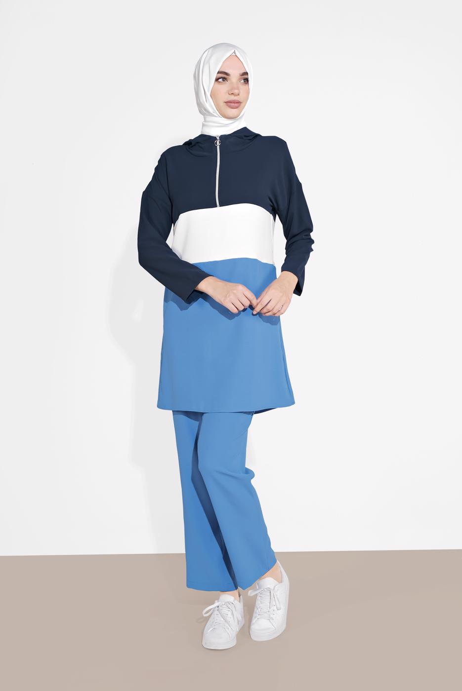 Tesettür giyim LACİVERT PAMUKLU FERMUARLI PANTOLONLU EŞOFMAN TAKIM 5552 