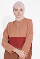 Tesettür giyim PEMBE PAMUKLU FERMUARLI PANTOLONLU EŞOFMAN TAKIM 5552 