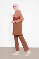 Tesettür giyim PEMBE PAMUKLU FERMUARLI PANTOLONLU EŞOFMAN TAKIM 5552 