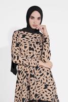 Tesettür giyim BEJ DESENLİ FİTİLLİ PANTOLONLU TAKIM 5716 