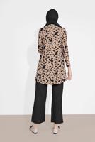Tesettür giyim BEJ DESENLİ FİTİLLİ PANTOLONLU TAKIM 5716 