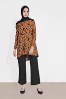 Tesettür giyim TABA DESENLİ FİTİLLİ PANTOLONLU TAKIM 5716 