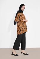 Tesettür giyim TABA DESENLİ FİTİLLİ PANTOLONLU TAKIM 5716 