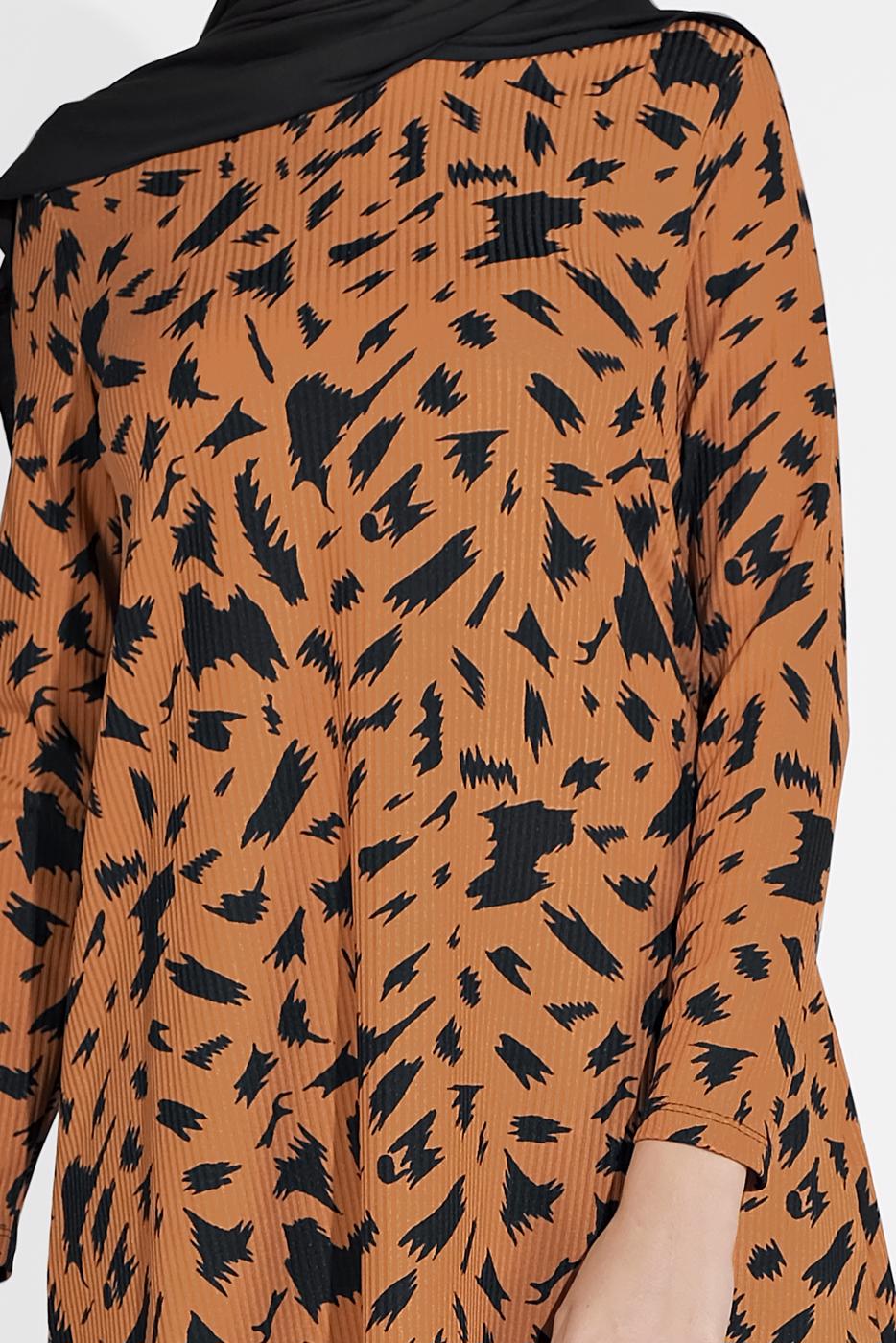 Tesettür giyim TABA DESENLİ FİTİLLİ PANTOLONLU TAKIM 5716 