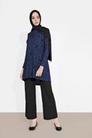 Tesettür giyim LACİVERT DESENLİ FİTİLLİ PANTOLONLU TAKIM 5716 