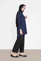 Tesettür giyim LACİVERT DESENLİ FİTİLLİ PANTOLONLU TAKIM 5716 