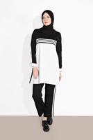 Tesettür giyim SİYAH ÇİZGİLİ BİSİKLET YAKA EŞOFMAN TAKIM 5916