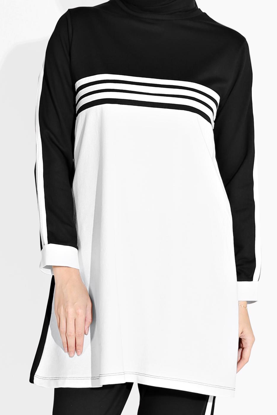 Tesettür giyim SİYAH ÇİZGİLİ BİSİKLET YAKA EŞOFMAN TAKIM 5916