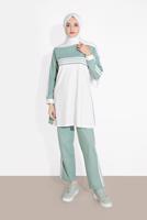 Tesettür giyim YEŞİL ÇİZGİLİ BİSİKLET YAKA EŞOFMAN TAKIM 5916