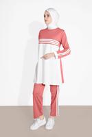 Tesettür giyim PEMBE ÇİZGİLİ BİSİKLET YAKA EŞOFMAN TAKIM 5916