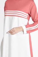 Tesettür giyim PEMBE ÇİZGİLİ BİSİKLET YAKA EŞOFMAN TAKIM 5916