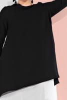 Tesettür giyim SİYAH PAMUKLU TÜL DETAYLI PANTOLONLU TAKIM  6866