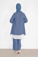 Tesettür giyim MAVİ PAMUKLU TÜL DETAYLI PANTOLONLU TAKIM  6866