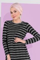 Tesettür giyim SİYAH PUANTİYELİ LİKRALI 2&prime;Lİ PANTOLONLU TAKIM 7116