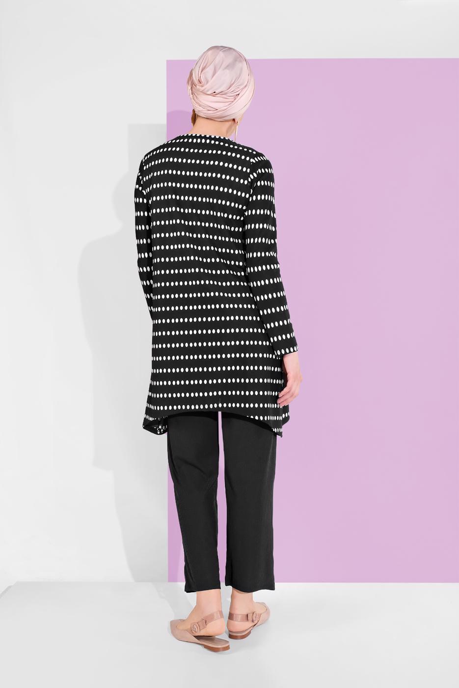 Tesettür giyim SİYAH PUANTİYELİ LİKRALI 2&prime;Lİ PANTOLONLU TAKIM 7116