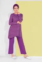 Tesettür giyim MOR PUANTİYELİ LİKRALI 2&prime;Lİ PANTOLONLU TAKIM 7116