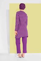 Tesettür giyim MOR PUANTİYELİ LİKRALI 2&prime;Lİ PANTOLONLU TAKIM 7116